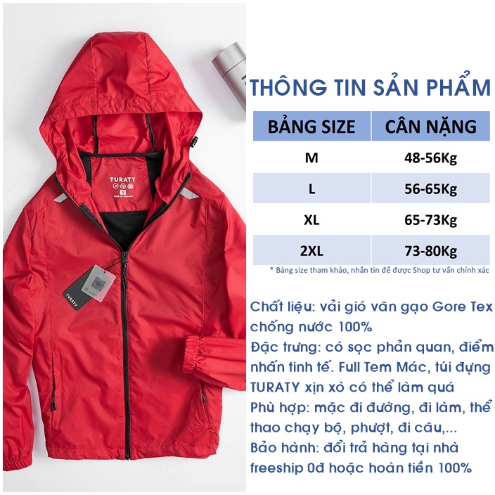 Áo khoác dù nam nữ TURATY GORE TEX chống nước 100% vải gió đẹp hàng cao cấp FULL tem mác túi đựng xịn xò có thể tặng quà