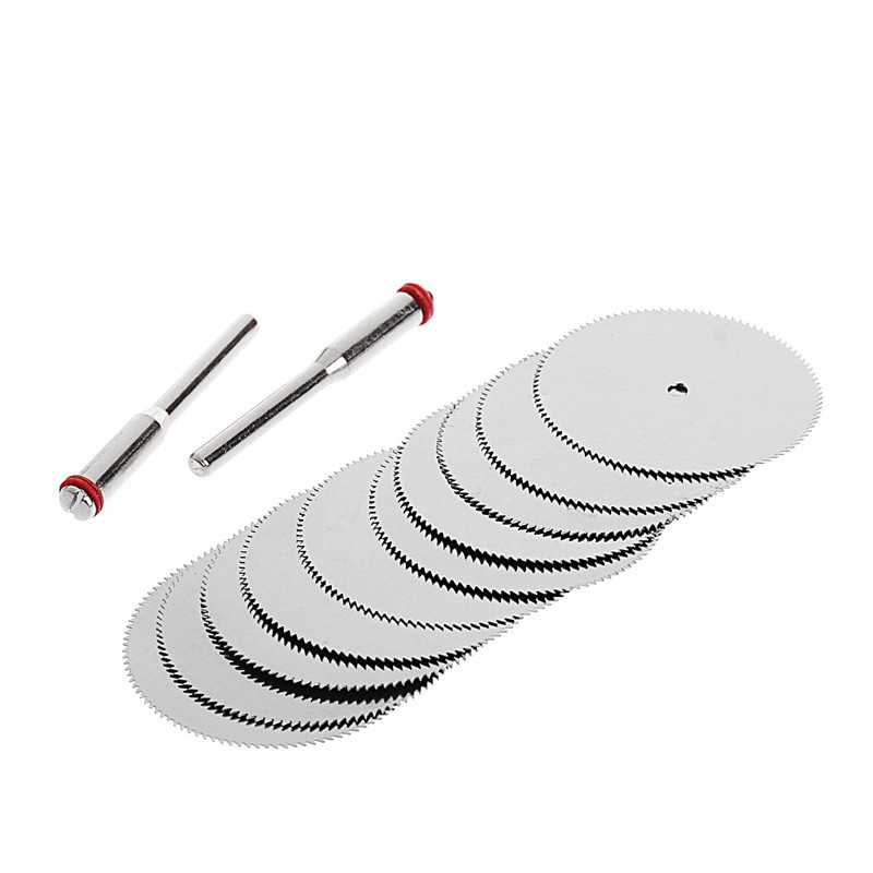 Bộ 10 lưỡi cưa đồ gỗ 25mm + 2 Trục gắn đĩa lưỡi cưa cho máy khoan đa năng Dremel