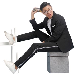 Quần âu nam kẻ sọc trắng ống côn phong cách trẻ trung , cá tính