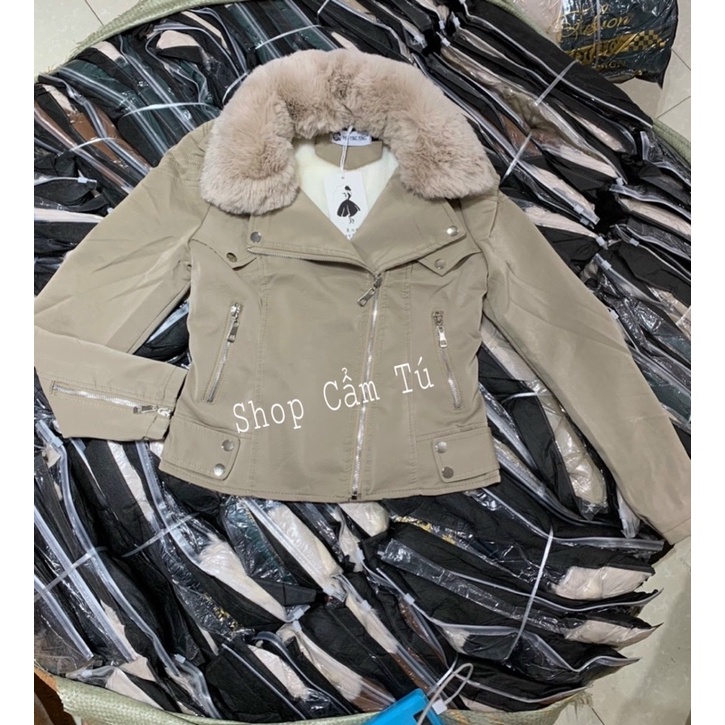 Áo da nhung tuyết  D'layla, lót lông cừu toàn thân - cổ lông tháo rời