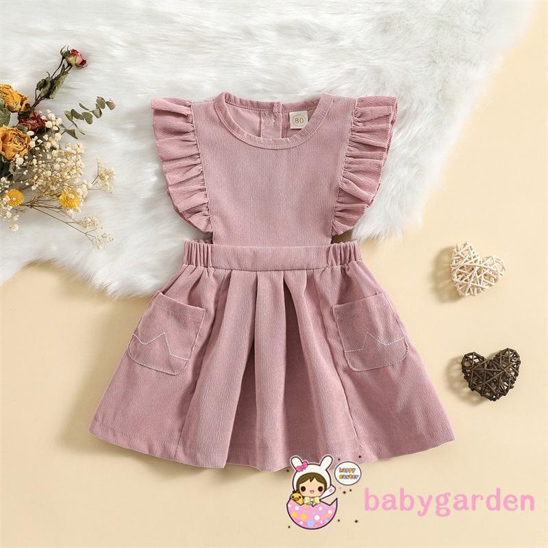 Đầm Nhung Chữ A Màu Trơn Cổ Thuyền Không Tay Phối Túi Thời Trang Cho Bé Gái 6 Tháng - 4 Tuổi