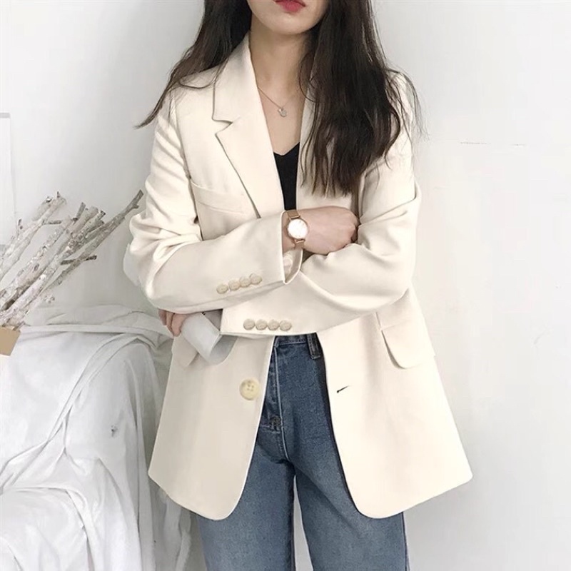 Siêu phẩm áo Blazer màu trắng kem chất đẹp