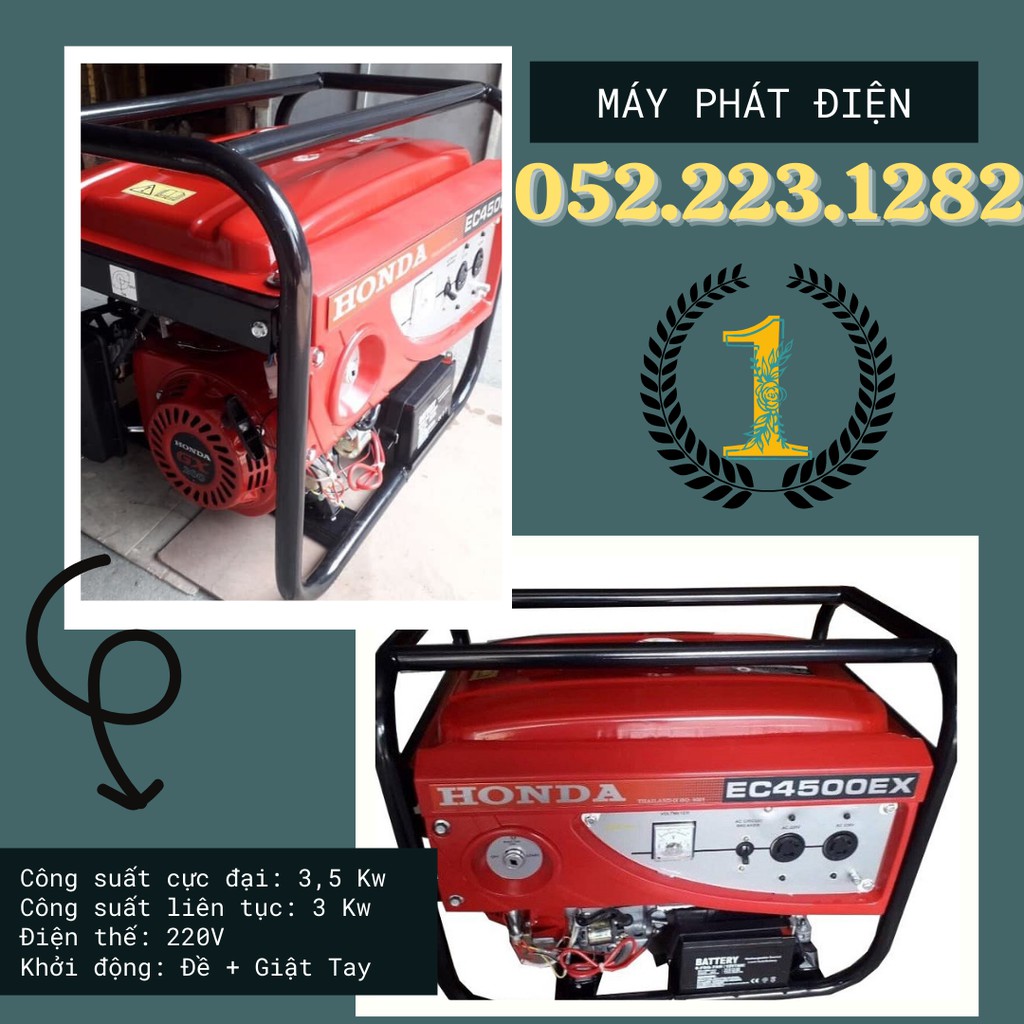 [FREESHIP] Máy Phát Điện Honda Chạy Xăng 3kw EC 4500EX Đề-Chính Sách Bảo Hành 12 Tháng, Chính Hãng