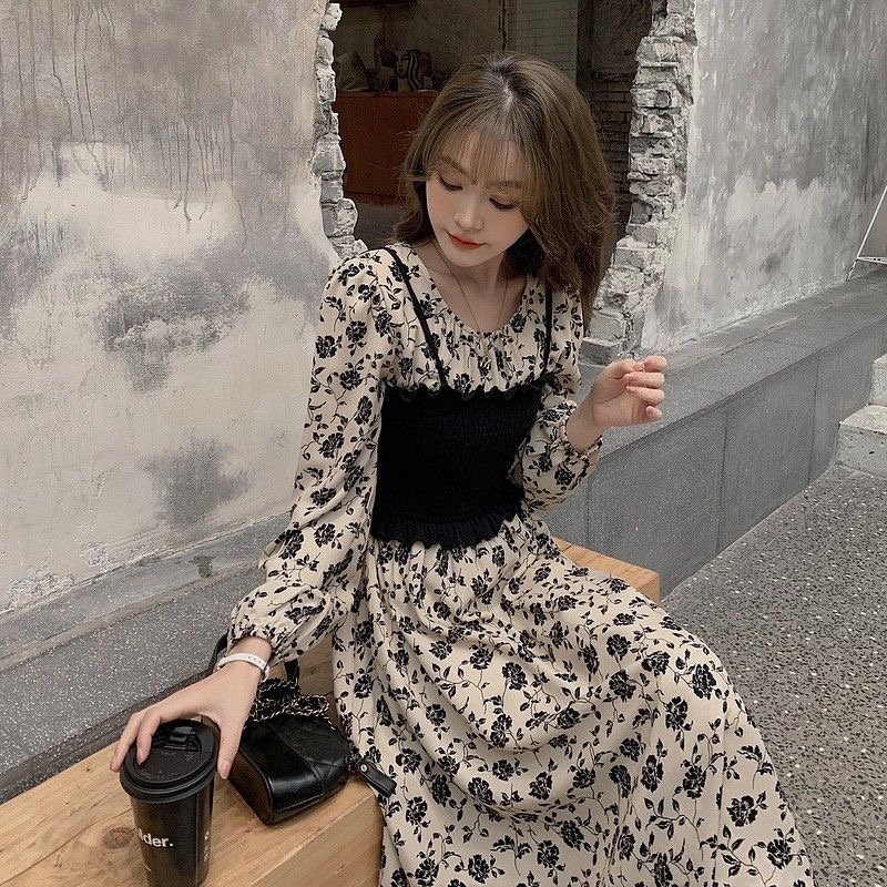 Bộ đầm hoa tay phồng thời trang hàn quốc dành cho nữ