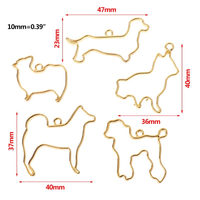 FLGO*5 Pcs/set Dog Animal Styling Crystal Epoxy Glue UV Resin Metal Border Color Retaining DIY Frame