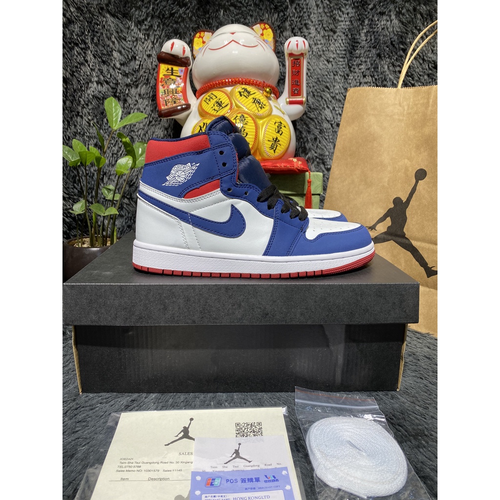 [Full box+bill] Giày Sneaker Jorrdan cao cổ xanh trắng đỏ SC full box bill và hộp bảo vệ