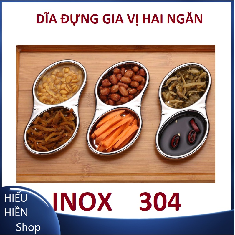 Đĩa Đựng Gia Vị INOX 304  Hai Ngăn Tiện Lợi (hàng nhập )-Chén Chấm Hai Ngăn.