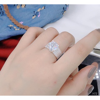 NHẪN BẠC CHO NỮ BẢN TO ĐÍNH ĐÁ CAO CẤP