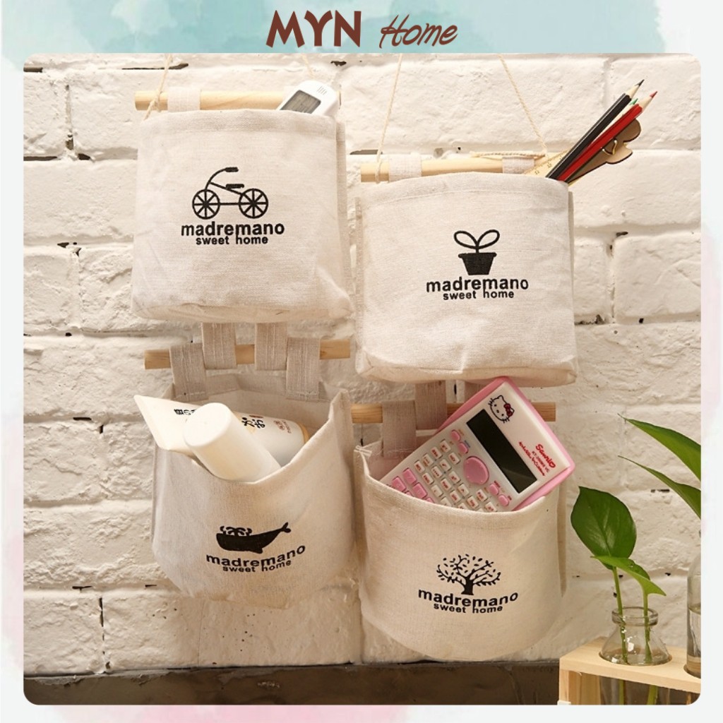 Túi giỏ vải bố đựng đồ treo tường treo đồ vintage 1 ngăn đựng đồ decor MYN Home 15*13.5cm