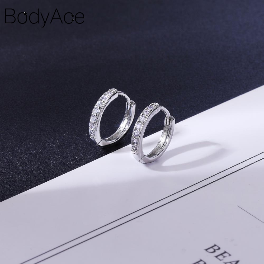 1 Đôi Khuyên Tai Tròn Mạ Bạc 925 Đính Đá Thời Trang Cho Nữ