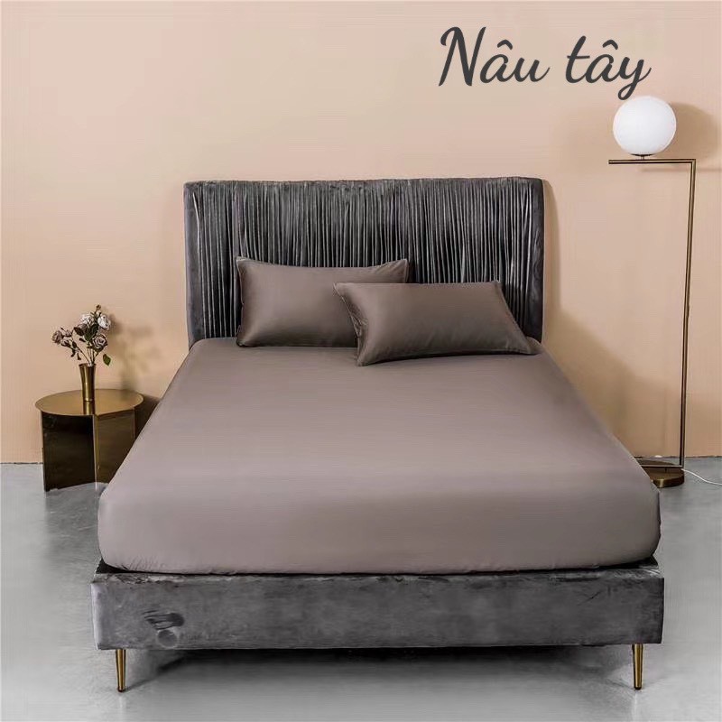 Bộ ga gối cotton lụa tencel 60s LIDACO đơn sắc - Nâu tây