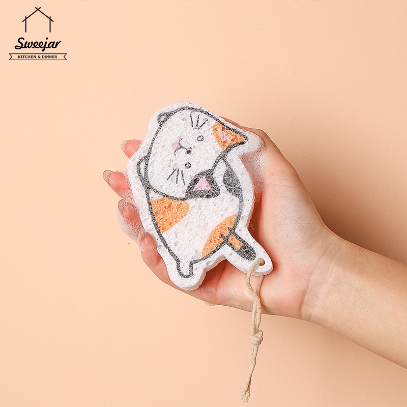 Sweejar 1 Bọt Biển Rửa Chén Hình Mèo Hoạt Hình Dễ Thương