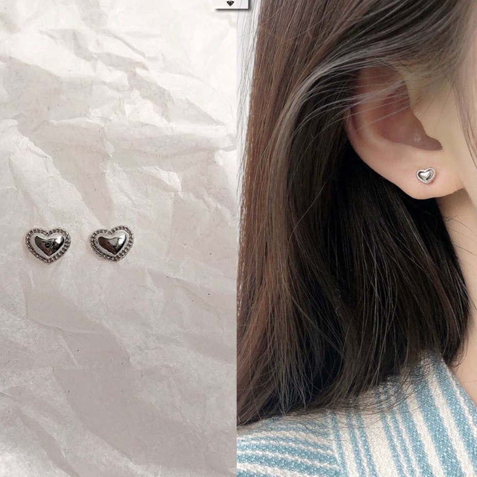 Bông tai bạc ý 925 trái tim hoa tai nữ hàn quốc