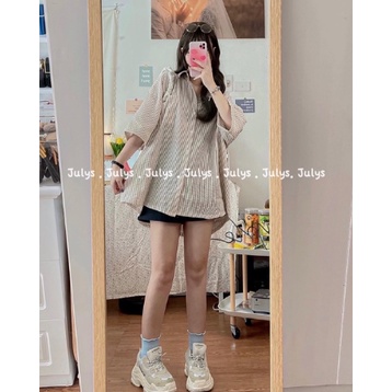 Áo sơ mi kẻ sọc tay lỡ form rộng