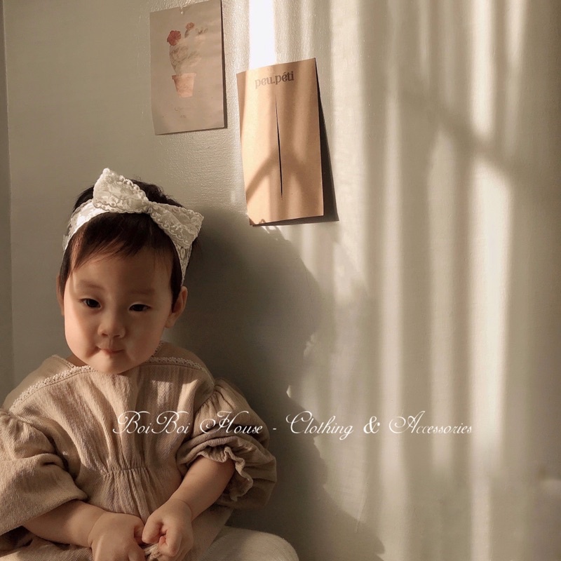 Turban, băng đô nơ hoa ren thiết kế style Hàn cho bé