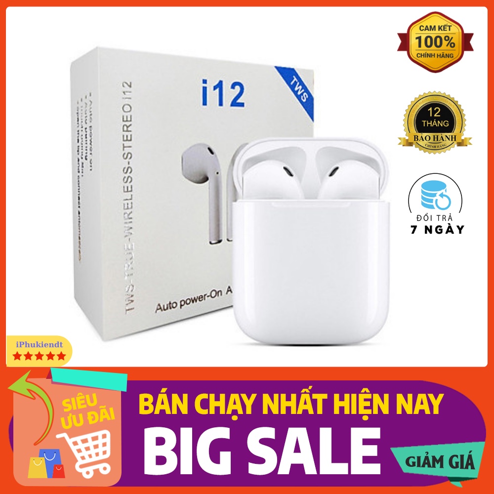 Tai nghe bluetooth i12 Tws 5.0 auto kết nối/ Âm thanh trung thực - Bảo hành 6 tháng