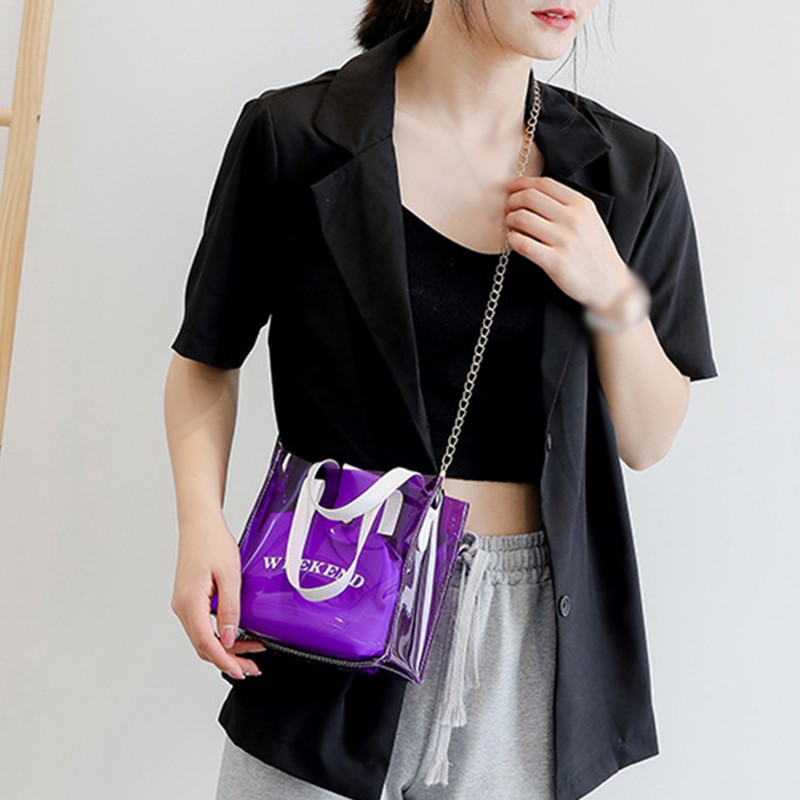 Túi Đeo Vai Bằng Nhựa Pvc Trong Suốt Phối Dây Xích Thời Trang