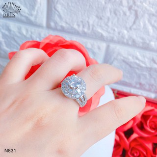 Nhẫn bạc nữ đính đá mặt tròn lớn sang trọng bền màu cao cấp Orin N831