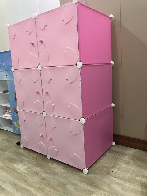 HÀNG SIÊU CẤP- TỦ NHỰA GHÉP 6 Ô THÂN SÂU 47cm. Cửa đúc hoa hồng coa núm hình khỉ siêu cute