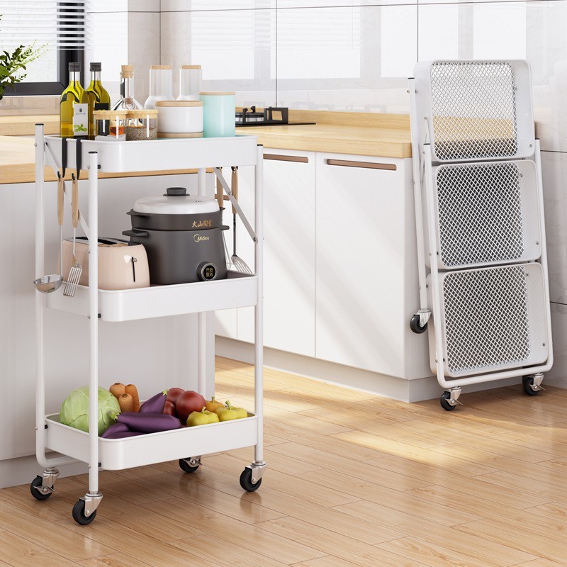Kệ đựng đồ 3 tầng đa năng, kệ để đồ di động gấp gọn, giá kệ tiện ích trong nhà bếp nhà tắm và spa