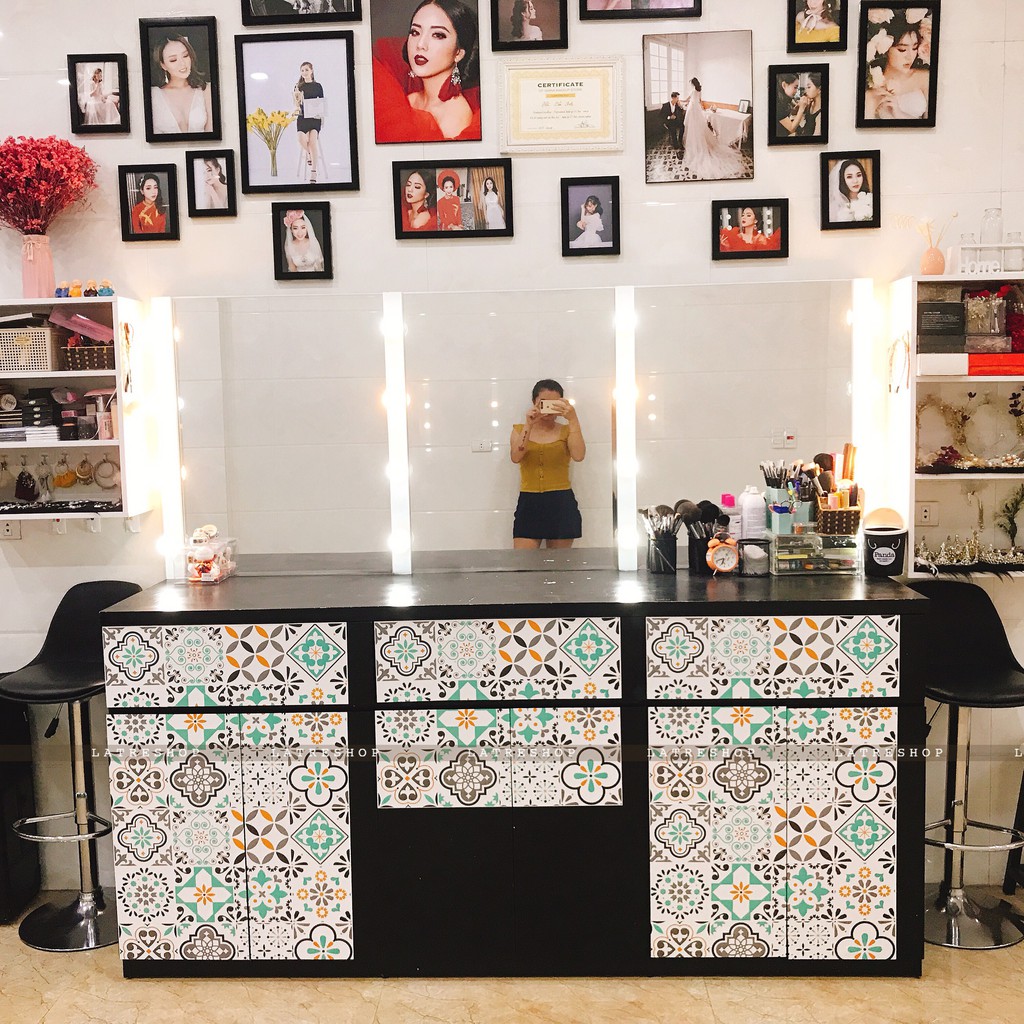 Decal dán tường decor dán bếp kính nhà tắm decor chịu nhiệt dễ lau chùi đề can loại 1 - Mint