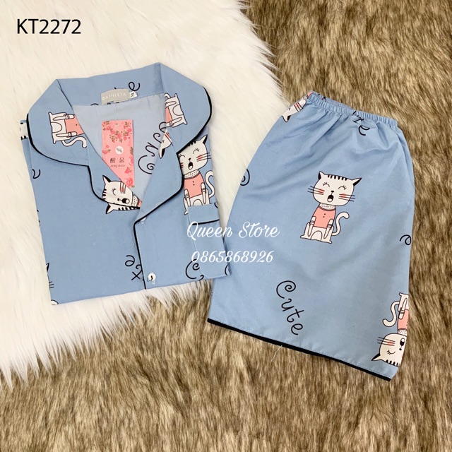 Bộ Mặc Nhà Pijama Kate Thái Cộc Cộc Loại Đẹp [ Ảnh Chụp Thật, Đủ size, Quần có túi ]