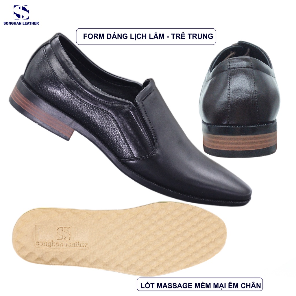 Giày Nam Công Sở  Da Bò Nappa Khâu Tay Cao Cấp Songhan Leather SM01. Giày Lười Da Đế Cao Su– Bảo Hành 12 Tháng