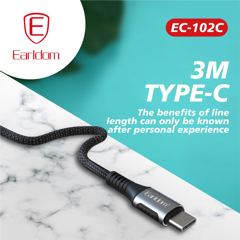 Cáp sạc bọc dù, hỗ trợ sạc nhanh 2.5A Earldom EC – 102 chính hãng