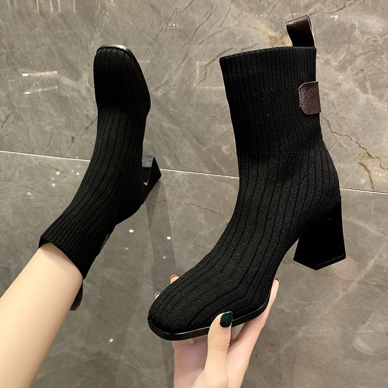 Children's boots 2020 new net red short tube elastic socks boots ladies thick heels high heels thin short boots spring and autumn single boots
