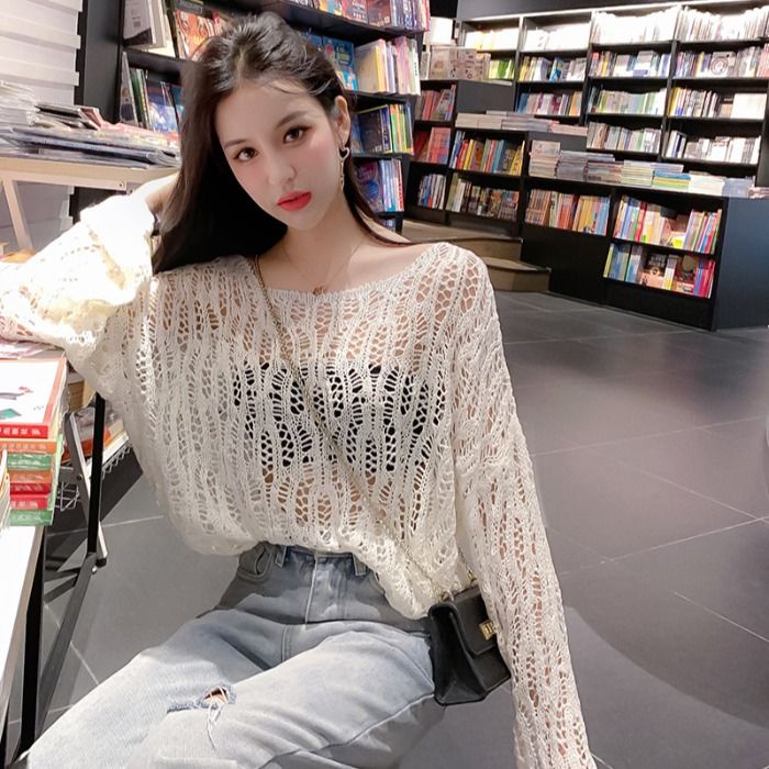 Áo Sweater Dệt Kim Mỏng Tay Dài Khoét Lỗ Chống Nắng Thời Trang Mùa Hè Mới 2022 Cho Nữ