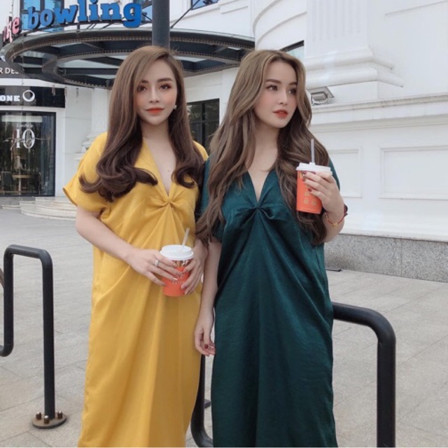 Váy suông lụa xoắn ngực