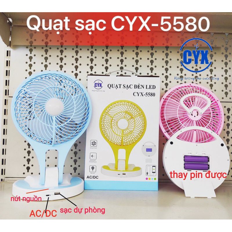 [Mã ELHA22 giảm 5% đơn 300K] Quạt Sạc Đèn LED CYX-5580 Thay Pin Được