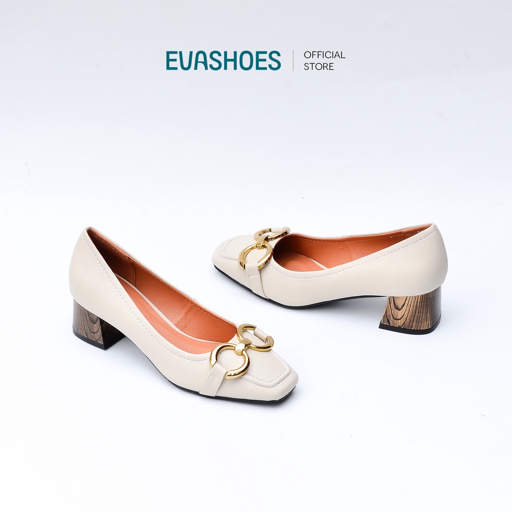 Giày Cao Gót Đế Vuông Phối Khóa 5cm Evashoes - EVA8317