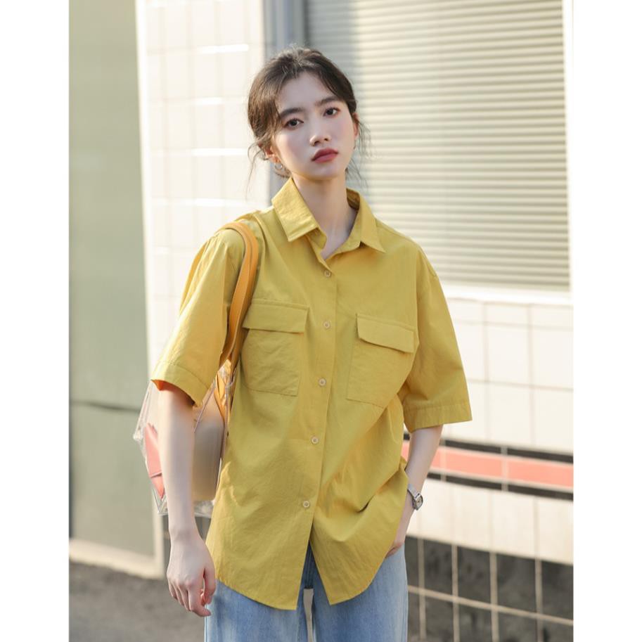 Áo sơ mi nữ form rộng ngắn tay Áo sơ mi nữ màu YUKIBLOOM thời trang hot teen Hàn Quốc ASM02 ྇