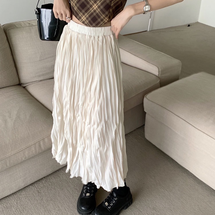 Chân váy SUXI dáng chữ A lưng cao màu trơn phong cách Hàn Quốc thời trang cho nữ