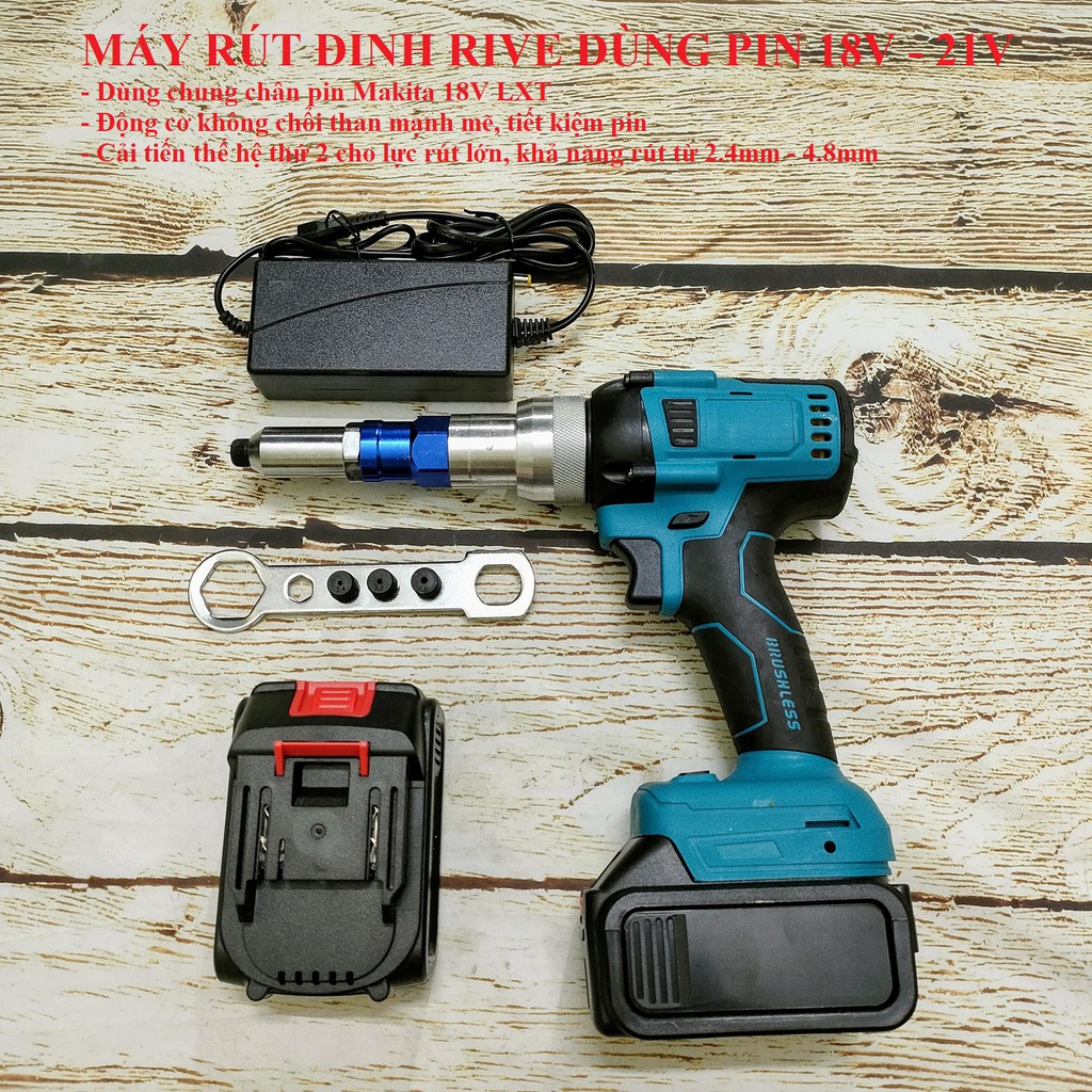 SV Máy rút đinh rive dùng pin 18V - 21V cải tiến mới thế hệ 2 (chung pin Makita)