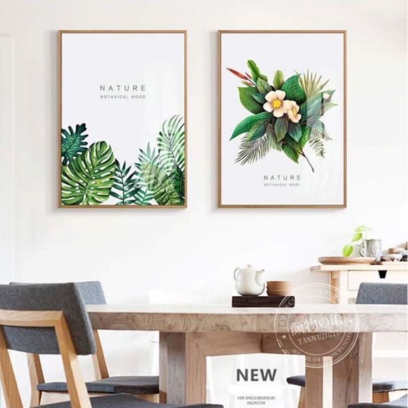 Tranh canvas bộ 2 tranh lá 50x70 giá kèm khung 2cm