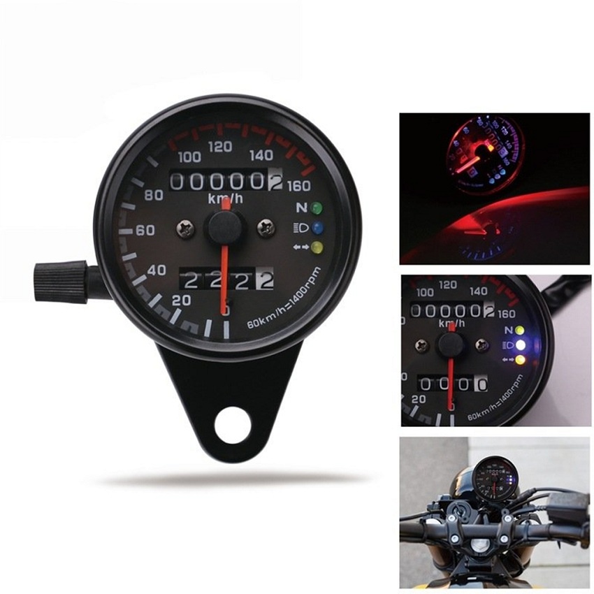 Đồng hồ xe máy độ classic ODOMETER có đèn báo 3 chức năng cơ bản chuyên độ xe classic phù hợp độ Cafe Racer Tracker Win