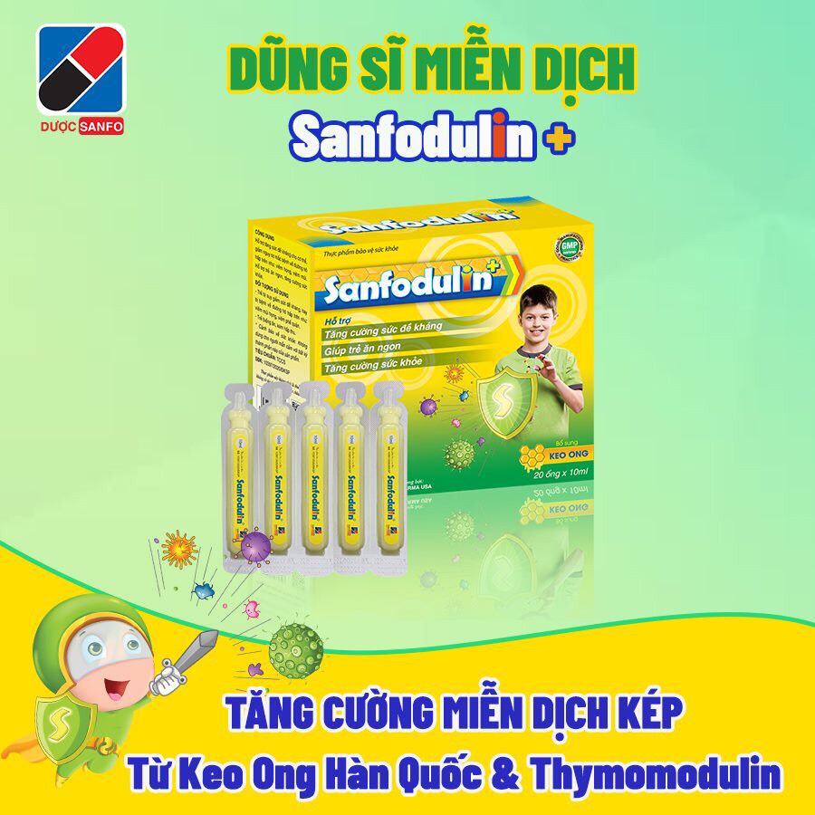Siro dạng sữa Sanfodulin+ tăng sức đề kháng, giúp trẻ ăn ngon hộp 20 ống x 10 ml