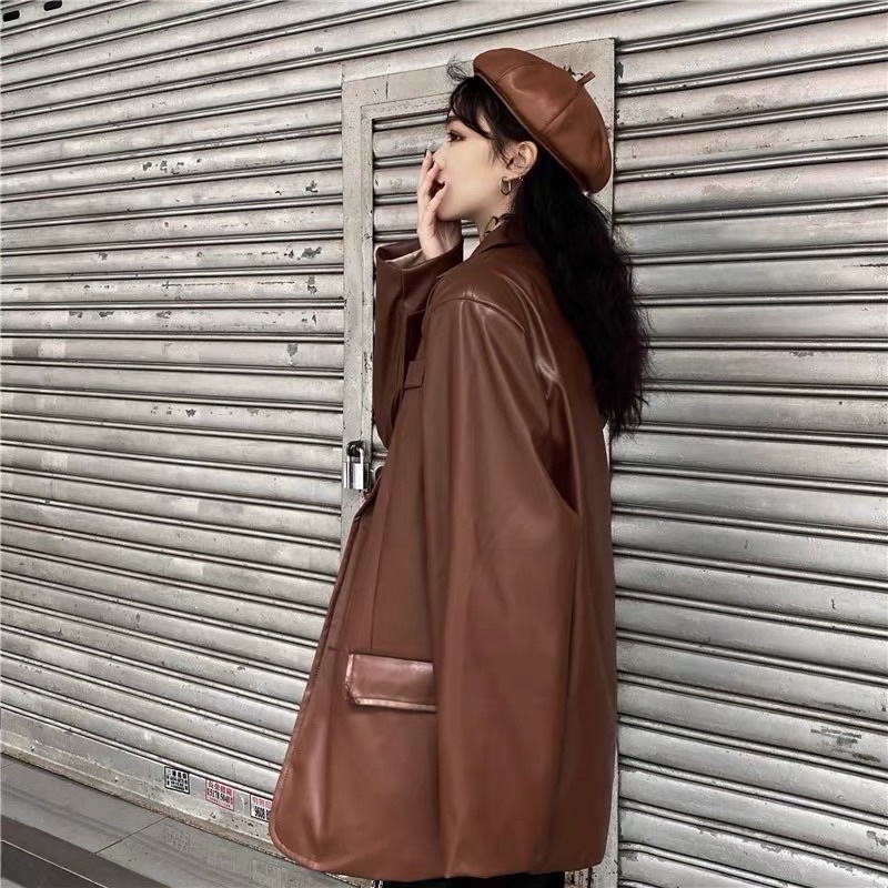 ÁO KHOÁC BLAZER VEST ĐEN + NÂU CHẤT DA LEATHER LOẠI CAO CẤP, HAI LỚP LÓT #D23