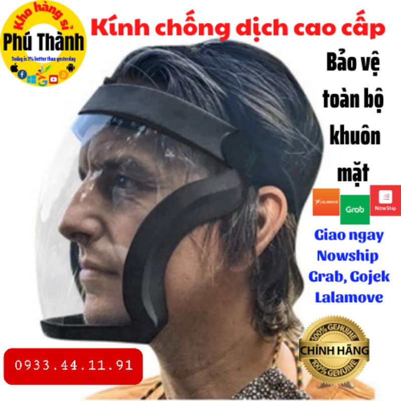 Dụng cụ hỗ trợ chống dịch ngăn giọt bắn cao cấp chắn bụi đi đường bảo vệ toàn bộ khuôn mặt - Kính bảo hộ - KHS Phú Thành