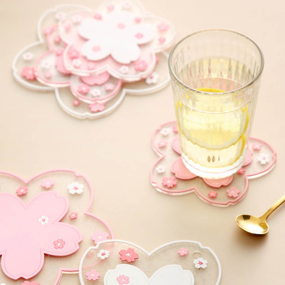 YIYU Miếng Lót Ly Pvc Chống Trượt Cách Nhiệt In Hình Hoa Anh Đào Thông Dụng