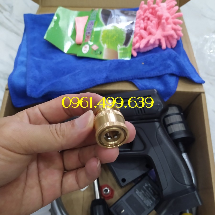 Máy Rửa Xe Dùng Pin Áp Lực Cao Loại 1 - Tặng khăn lau và bao tay, bảo hành 12 tháng