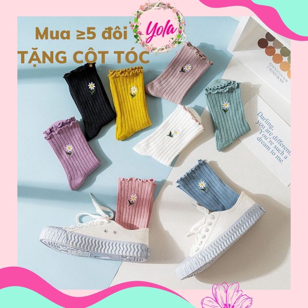 Tất Bèo Nữ Cao Cổ Hoa Cúc Hàn Quốc- Tất Bèo Nhún Lolita Học Sinh Cao Cổ Vintage, Hot Trend năm