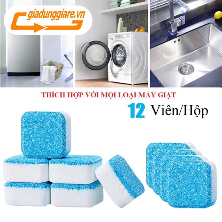 Hộp 12 Viên tẩy vệ sinh lồng MÁY GIẶT sủi sạch vi khuẩn tẩy sạch cặn bẩn lồng giặt - giadunggiare.vn