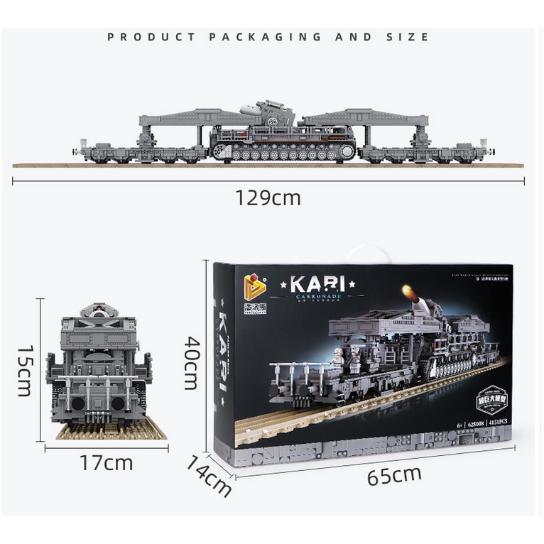 Đồ chơi Lắp ráp Mô hình xe tăng Panlos 628008 4158pcs Military WW2 German Karl Carronade Blocks Tank Railway Gun Bricks