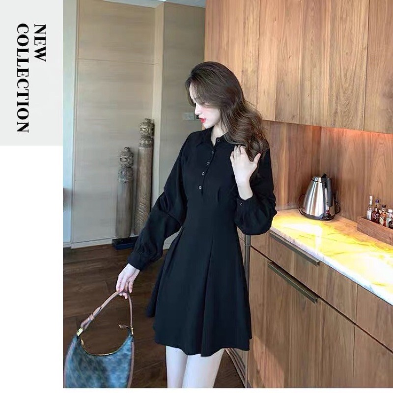 Đầm xoè cổ sơ mi tay dài size S M L