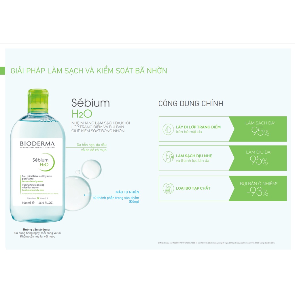 Nước tẩy trang Bioderma làm sạch da Micellaire Solution Sensibio - Sebium H2O