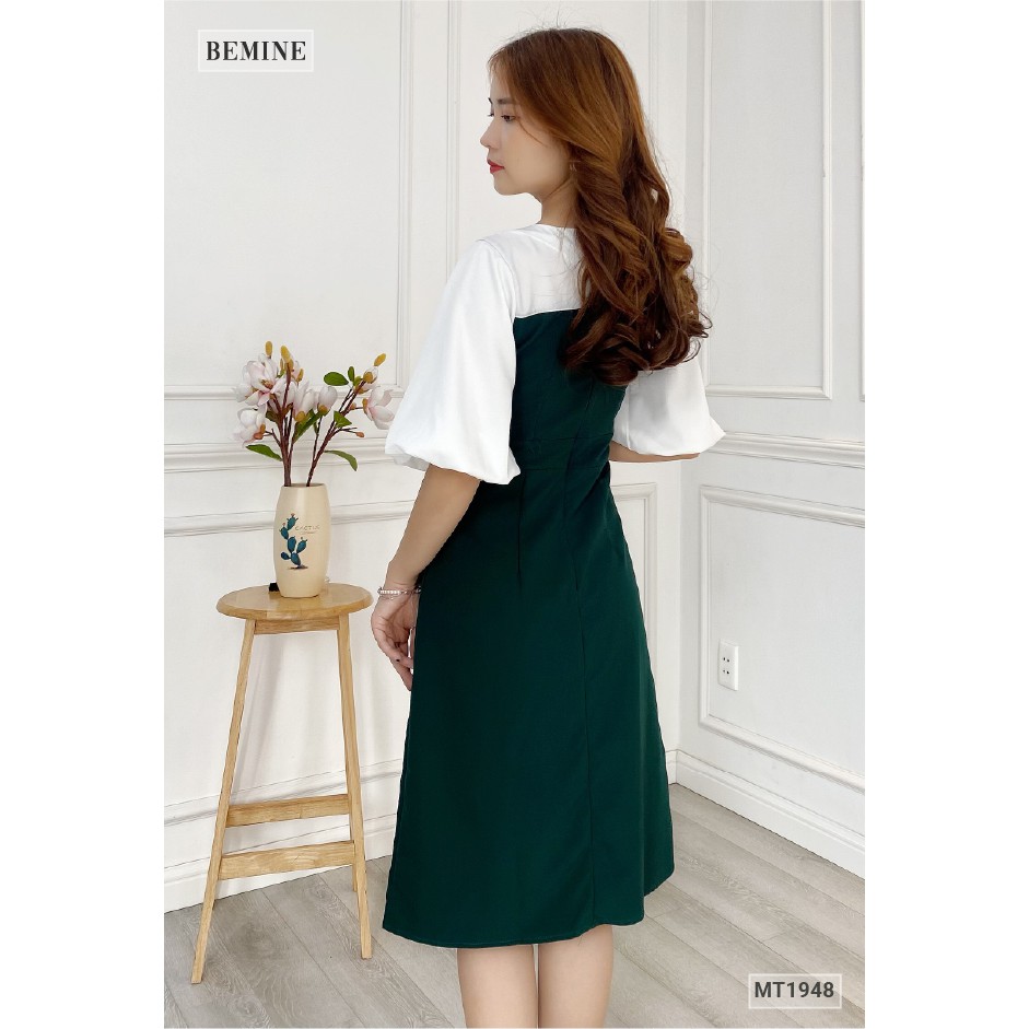Đầm công sở xếp tầng phối trắng BEMINE MT1948XANH | BigBuy360 - bigbuy360.vn