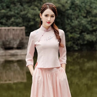 Áo sườn xám vải mát co giãn nhẹ PMS63